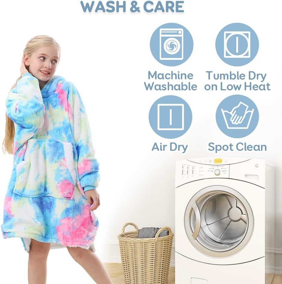 Topblan Blanket Hoodie for Kids Girls Boys Teens, Oversized Flannel & Sherpa Blankets with Hood Pocket and Sleeves - Image 5