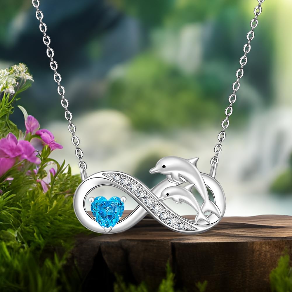 Fenthring Dolphin Necklace for Women Sterling Silver Dolphin Pendant Necklace Cute Heart Mothers Day Gifts - Image 8