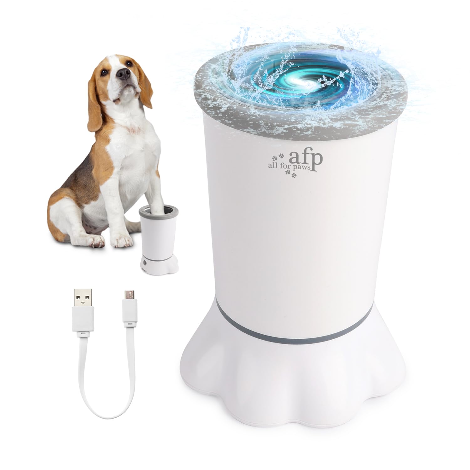 ALL FOR PAWS Automatischer Pfotenreiniger, 2 Reinigungsgeschwindigkeiten, Weiche Borsten, Abnehmbar, USB Aufladbar für Kleine und Mittlere Hunde