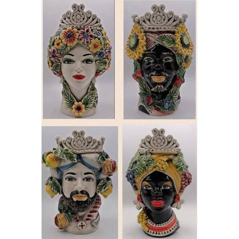 SICILIA BEDDA CAPACI Cabezas de Moro Siciliano (1 Pieza) h Aproximadamente 30 cm Cerámica Caltagirone, Colección 4 Estaciones: Primavera, Verano, Oto - Caer