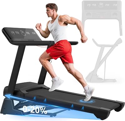 Tapis Roulant, Tapis Roulant Pieghevole da 7HP con Livelli di Inclinazione del 20%, 1km/h- 20km/h, Capacità di peso 200KG, Ampio Display LCD e Sensore di Pulsazioni, Macchina da Corsa Compatibi