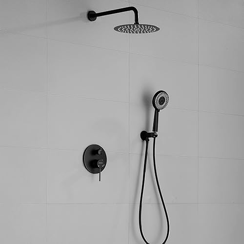 Miniatura 9 de DIFEINI Sistema de ducha negro mate, juego de grifo de ducha con cabezal de ducha de acero inoxidable de 10 pulgadas, juego de ducha con kit de