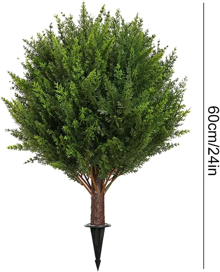 Artificial Cedar Topiary Ball Trees for Outdoors, 19" UV Resistant Lifelike Faux Cypress Plants with Ground Spike, Large Fake Evergreen Shrubs Bushes for Porch Front Garden Home Decor (1 Pack)