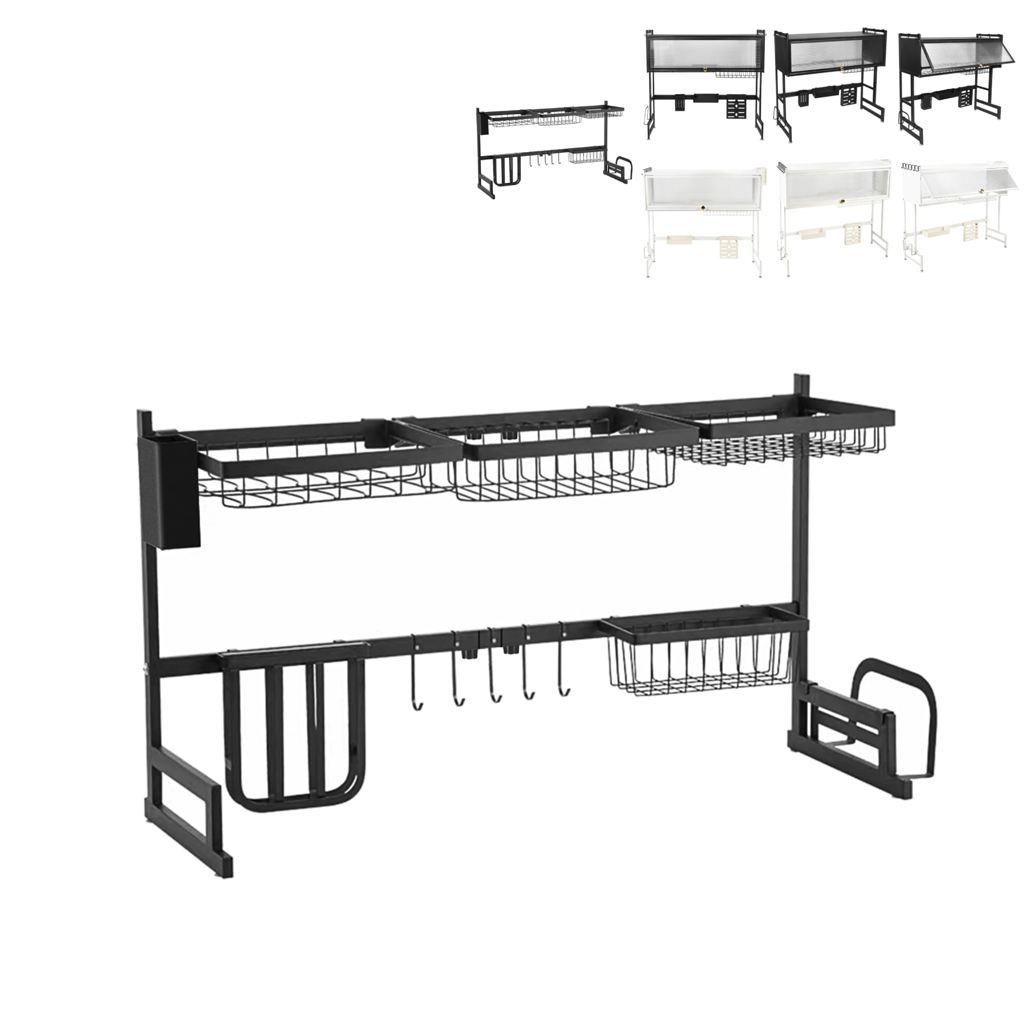 XUANYU - Escurridor de platos por encima del fregadero, escurridor de platos sobre fregadero, organizador encimera de cocina, secador de platos de gran capacidad de secado rápido (negro (85-105)*32 x