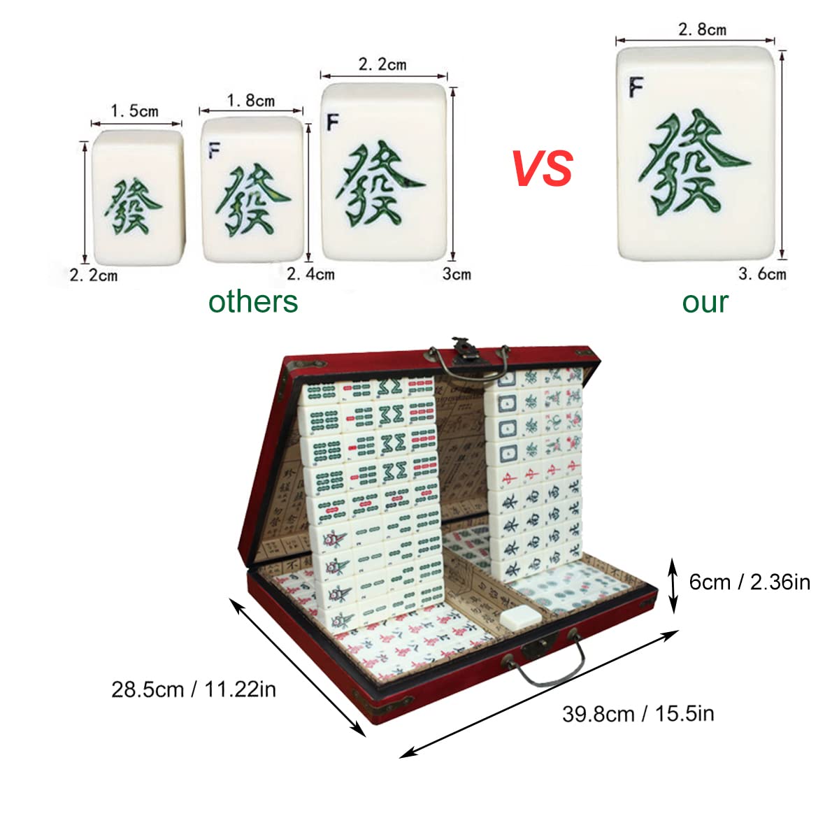 Jeu De Mahjong Chinois Portable – 144 Pièces Mélamine 3x2.25 Cm, Format Voyage, Avec Règles (Cadeau)