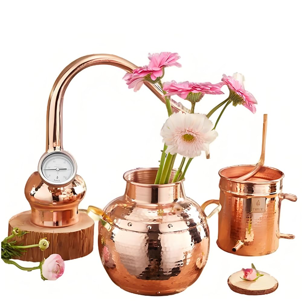 Alambique De Cobre De 3 litros, Kit para Hacer Cerveza Casera, Método De Enfriamiento por Agua, Llama Abierta Y Calefacción por Placa De Inducción, con Termómetro, Tubo De Enfriamiento