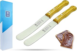 SMI 2pcs Solingen Butter Knives Bread Knives Breakfast Knife Table Knife Olive Wood Handle - Made in Germany