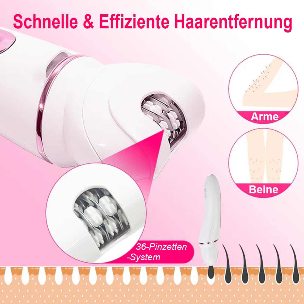 osmo-s epiluxe epilierer Haarentferner mit 6 Zubehörteilen – kabelloser Epilierer für glatte Haut, für trockene & nasse Anwendung