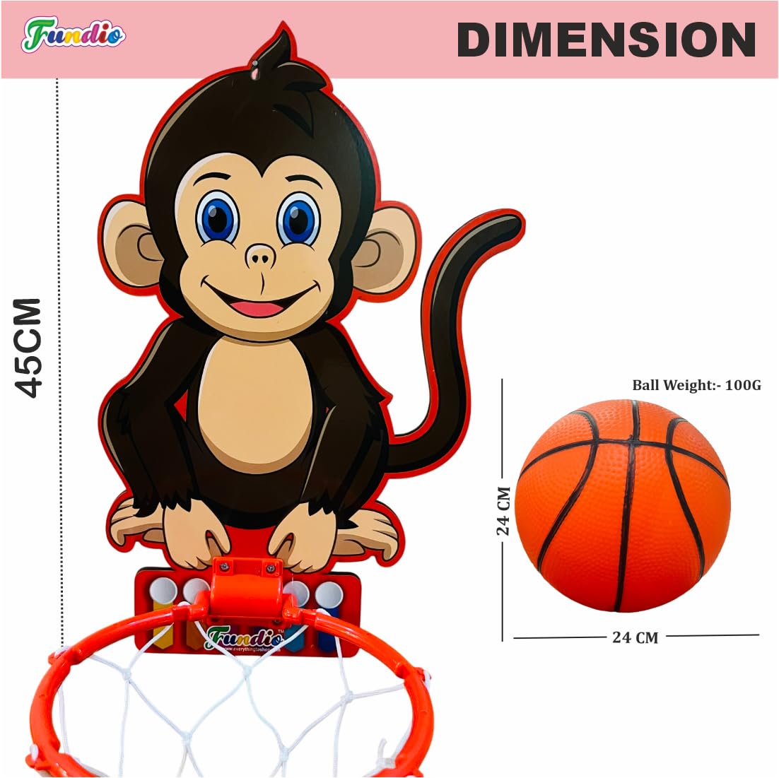 Monkey Face Cartoon Basketball - Wall Mount Adjustable Basket Ball Kit for Kids, Basketball Hoop for Boys & Girls, Indoor and Outdoor Games 1