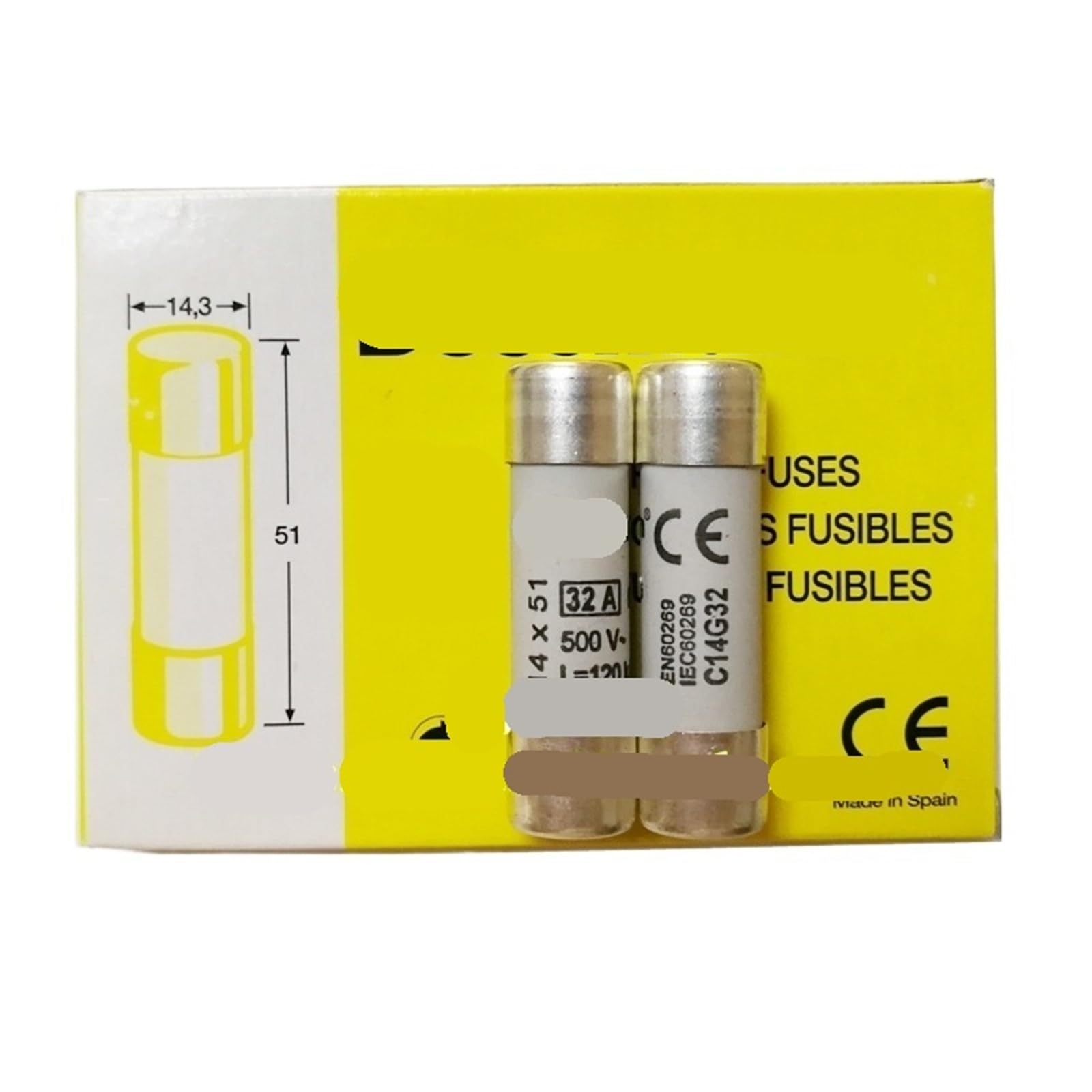 Fusible 32A 500V cartouche 14x51 mm C14G32 protection contre surcharge tableau electrique