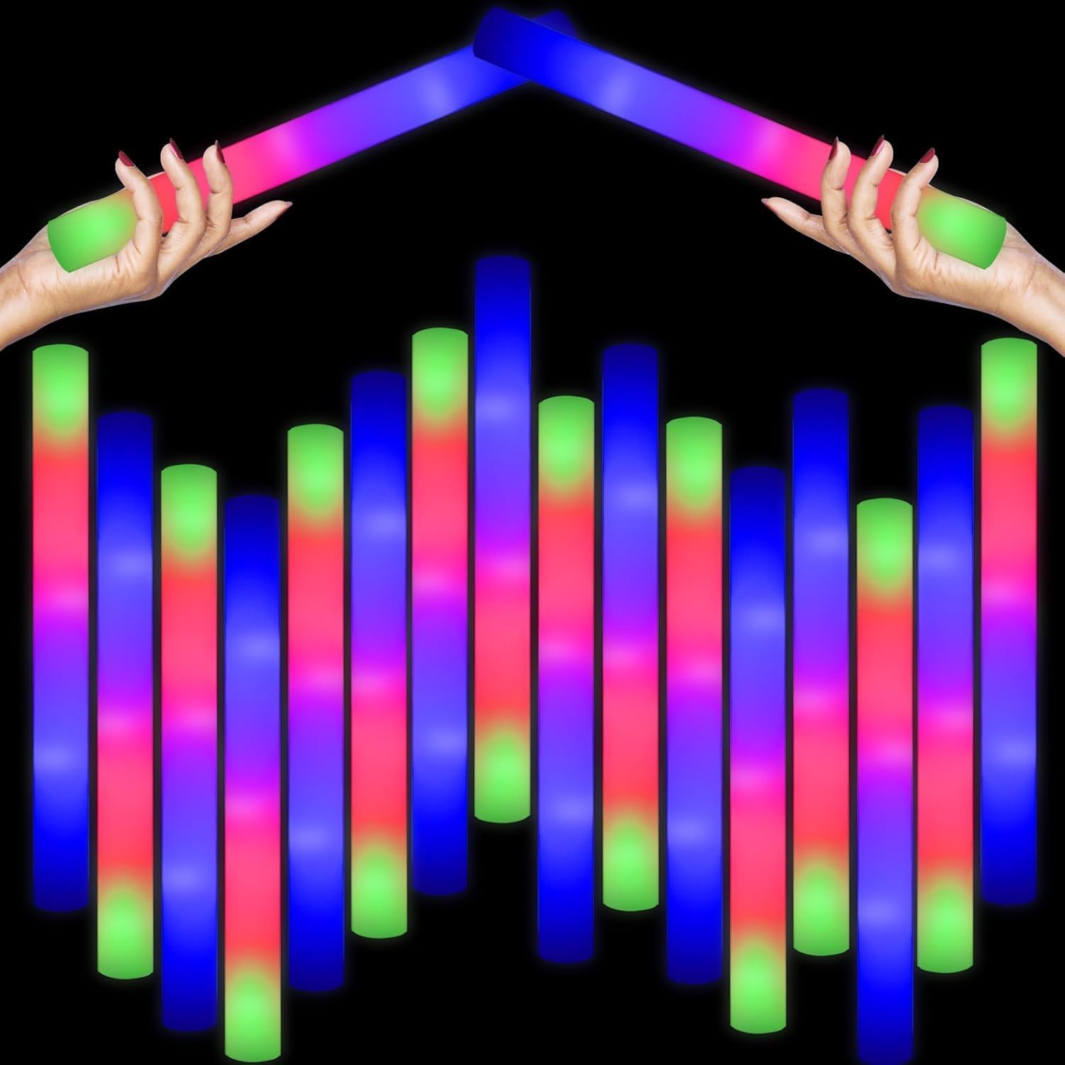 156PCS LED Foam Glow Sticks,Foam Light Up Sticks Long Lasting Flashing Glowsticks Glow In The Dark Party Packs Bulk Party Favors Foam Sticks LED Light Wands for Wedding Birthday Concert Neon Party — image 1