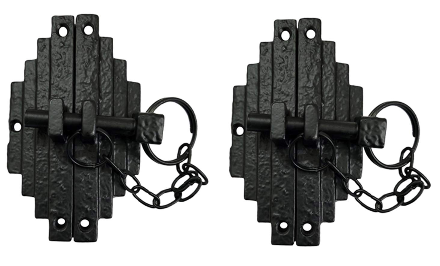 Adonai Hardware "Dothan" Black Antique Iron Cabinet/Gate Latch with Chain (2, Matte Black Powder Coated)