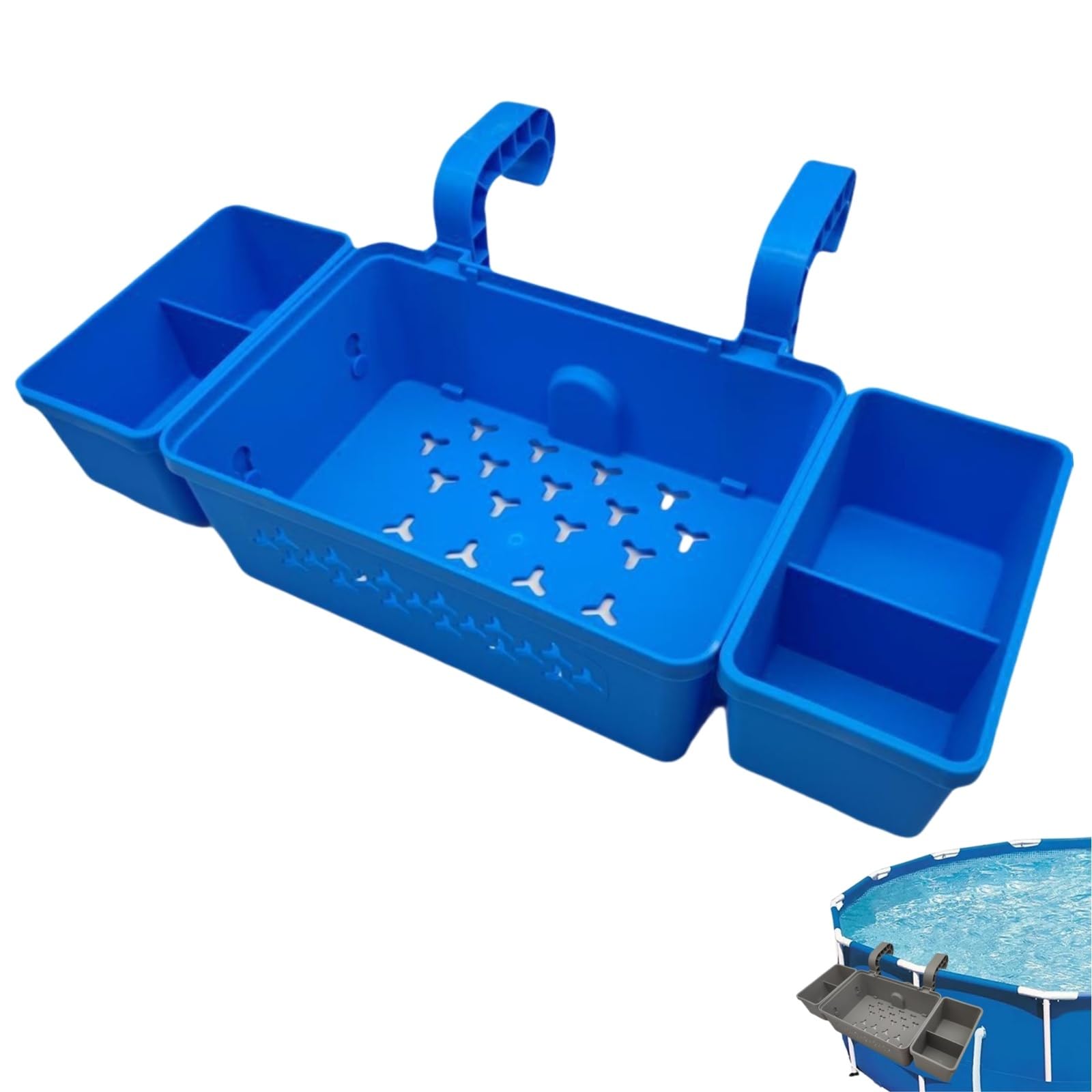 Portaoggetti Piscina Fuori Terra 32x53x11 cm - Cestino Vassoio A Bordo Piscina - Facile da Smontare, Duraturo - Accessorio per Piscina per Oggetti di Gioco, Shampoo e Oggetti Personali (blu)