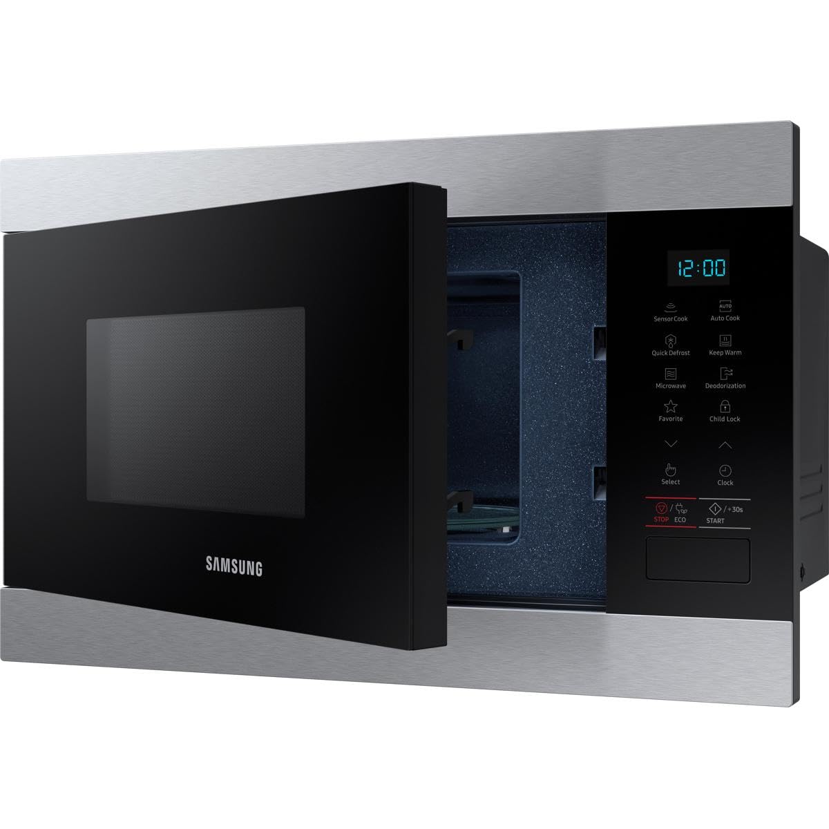 Samsung Solo Einbau-Mikrowelle MS22M8074AT/EG, 22 ℓ, 38 cm Höhe, Feuchtigkeitssensor, Warmhaltefunktion, Edelstahl
