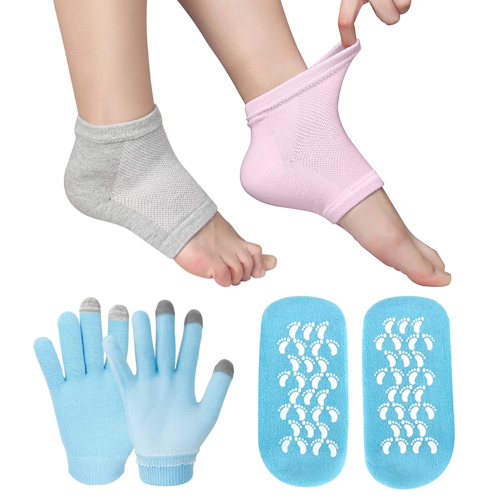 2 Pairs Gel Heel Socks and 1 Set Moisturizing Socks Glove