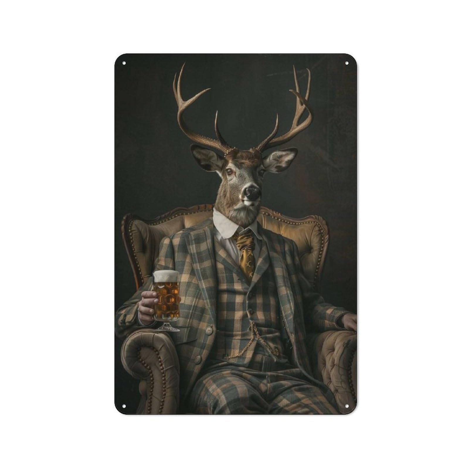 Junmoney Style-10 Elegant Elk Rustic Tin Wall Plaque 30X20cm For Hobby Room Or Studio, A New Home Present For Creative Interior Collectors