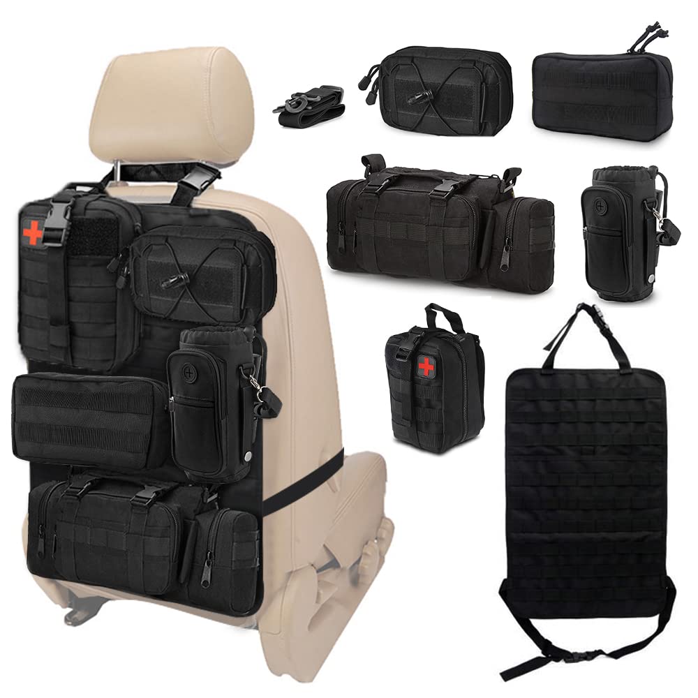 ZGAUTO Universal Tactical Car Seat Back Bag with 5 Detachable Molle Pouch- 3 Different Size Admin Po