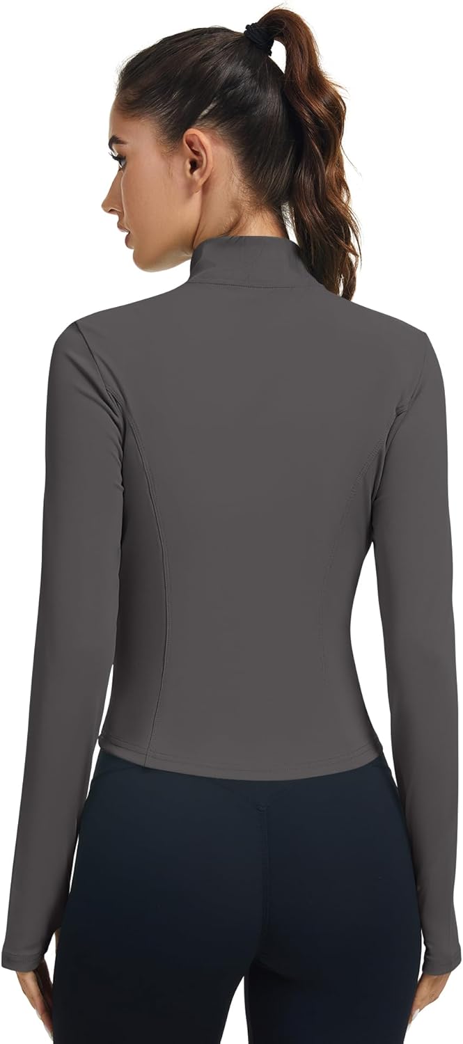 LOMON Hiking Jacket Women Gym Shirts Woman Athletic Jackets for Women Full Zip Active Long Sleeve Tops Dark Grey L - Image 6