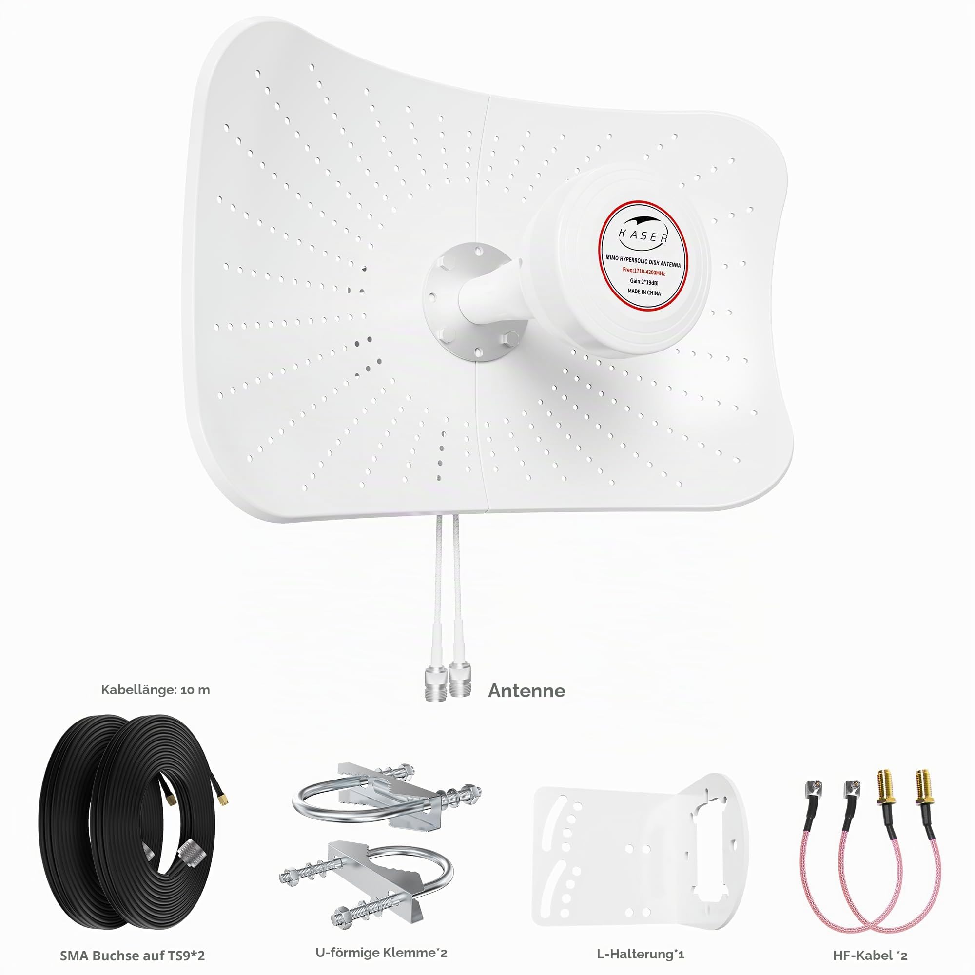 KASER Antenne 5G 4G LTE Mimo 1710-6000 MHz Gewinn bis zu 19 dBi kompatibel mit Router 5G 4G N-SMA Anschluss mit TS9 - X2 Kabel 10 m