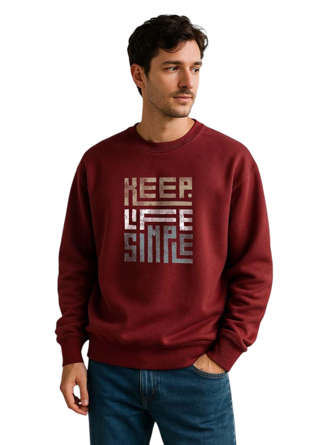 organic chics Keep Life Simple Graphic Sweatshirt, Navy Blue Cotton Blend, Casual Crew Neck Pullover with Motivational Print-picture-11