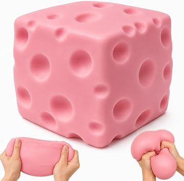 4IN Jumbo Cheese Squishy Stress Balls,Pink Cheese Cube Block Fidget Toys