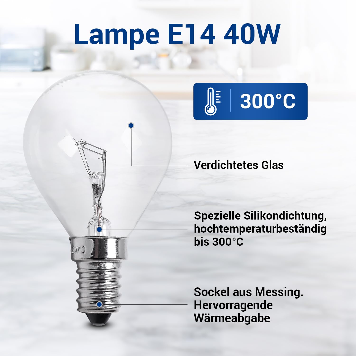 VIOKS Żarówka E14 230 V 45 mm Ø 77 mm - lampa do piekarnika 40 W 300 stopni E14 do lodówki Bosch Siеmens Neff piekarnika mikrofalowego okapu kuchennego - żarówka i żarówka do kuchenki
