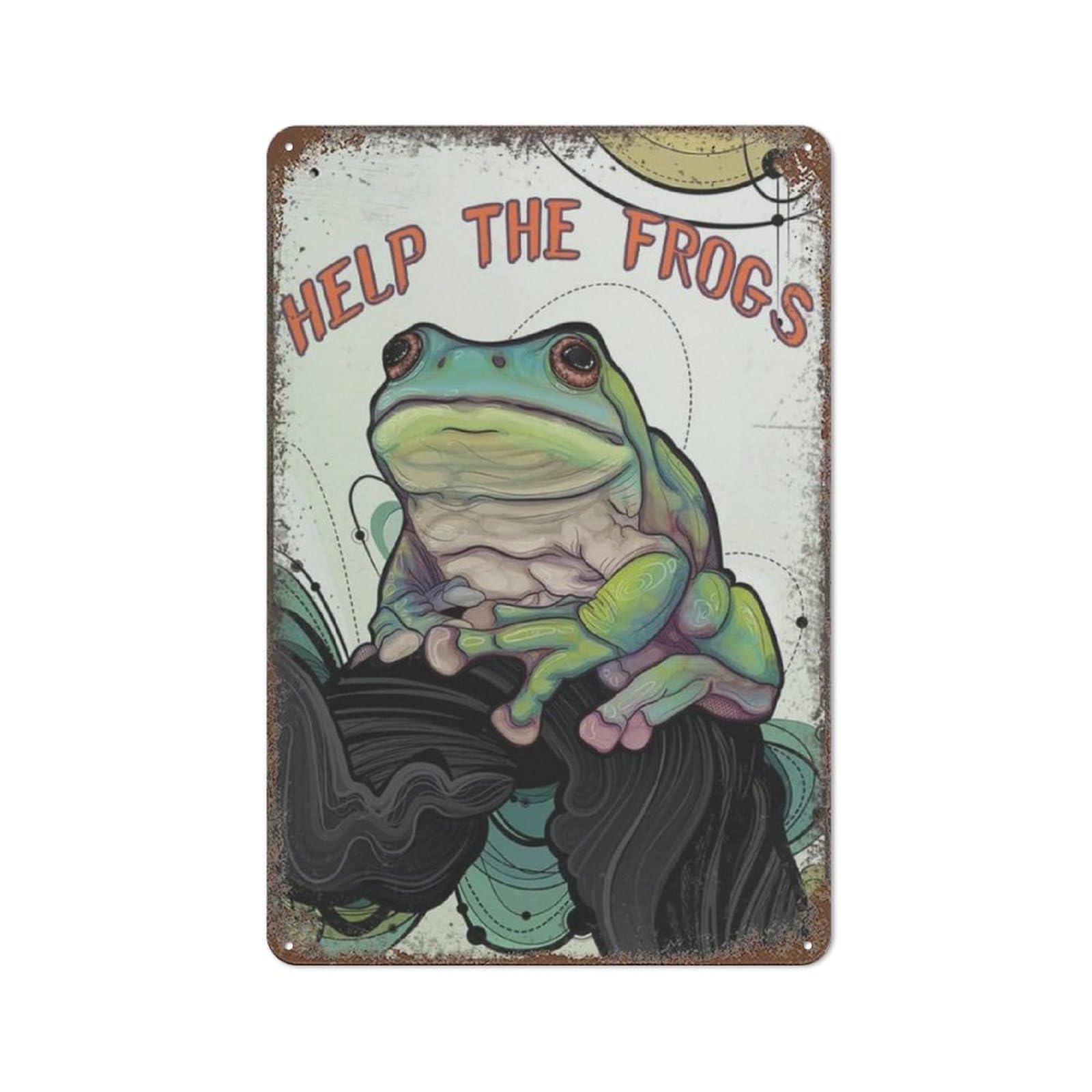 peiyeety Help The Frogs Tin Sign Vintage Metal Tin Signs Novelty Retro Frogs Wall Decor Room Decor For Bedroom Farmhouse Cafes Pubs Garden Home Decor Wall Art Green Bathroom Signs Gifts 8"x12"