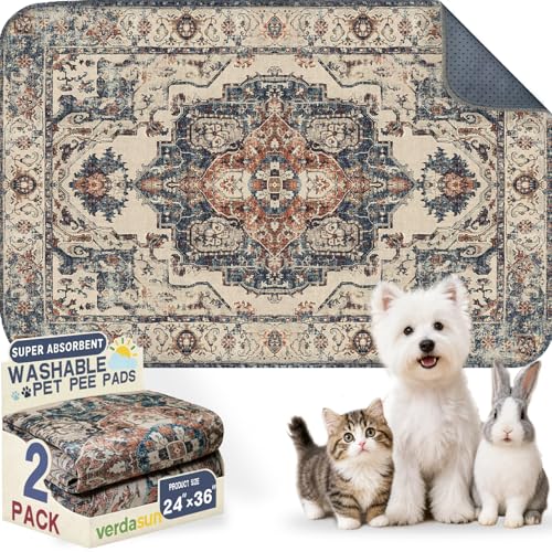 Image of Washable Pee Pads for Dogs, Reusable Puppy Potty Training Pads, Ultra-Absorbent Thick Waterproof Leak-Proof Non-Slip Pads & Mat for Crate, Playpen, Floor, Whelping & Housebreaking , 2 Pack 24 inchx36 inch
