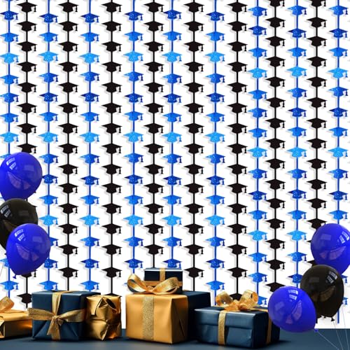 Rideau à franges bleu et noir 1x2m lot de 4 pour déco de remise de diplôme classe de 2025