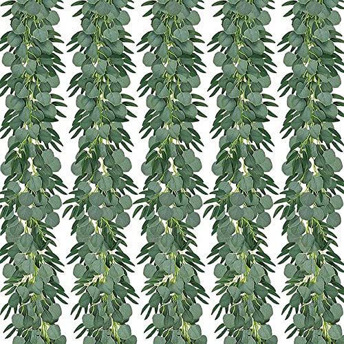 EUKKIC Eucalipto artificial con guirnalda de sauce falsa planta de vid con hojas de imitación de plata dólar verde Cover