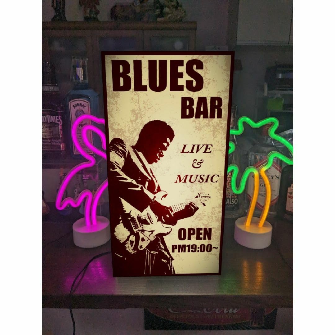 Amazon.co.jp: Lサイズブルース ライブ ギター BAR 酒 看板 置物