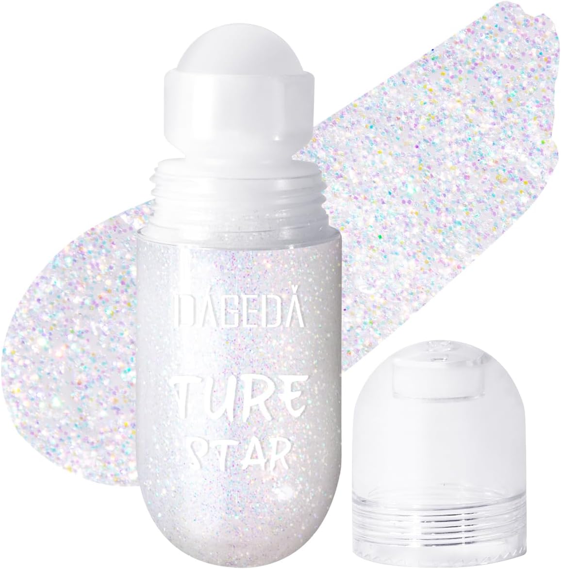 Prreal Roll-on Body Glitter Gel, Mermaid Makeup Festival Rave Accessories, Gliter Face Paint Holographic Hair Glitter Gel, Sparkle Body Shimmer Halloween Makeup for Rave Party(01 Dazzle)