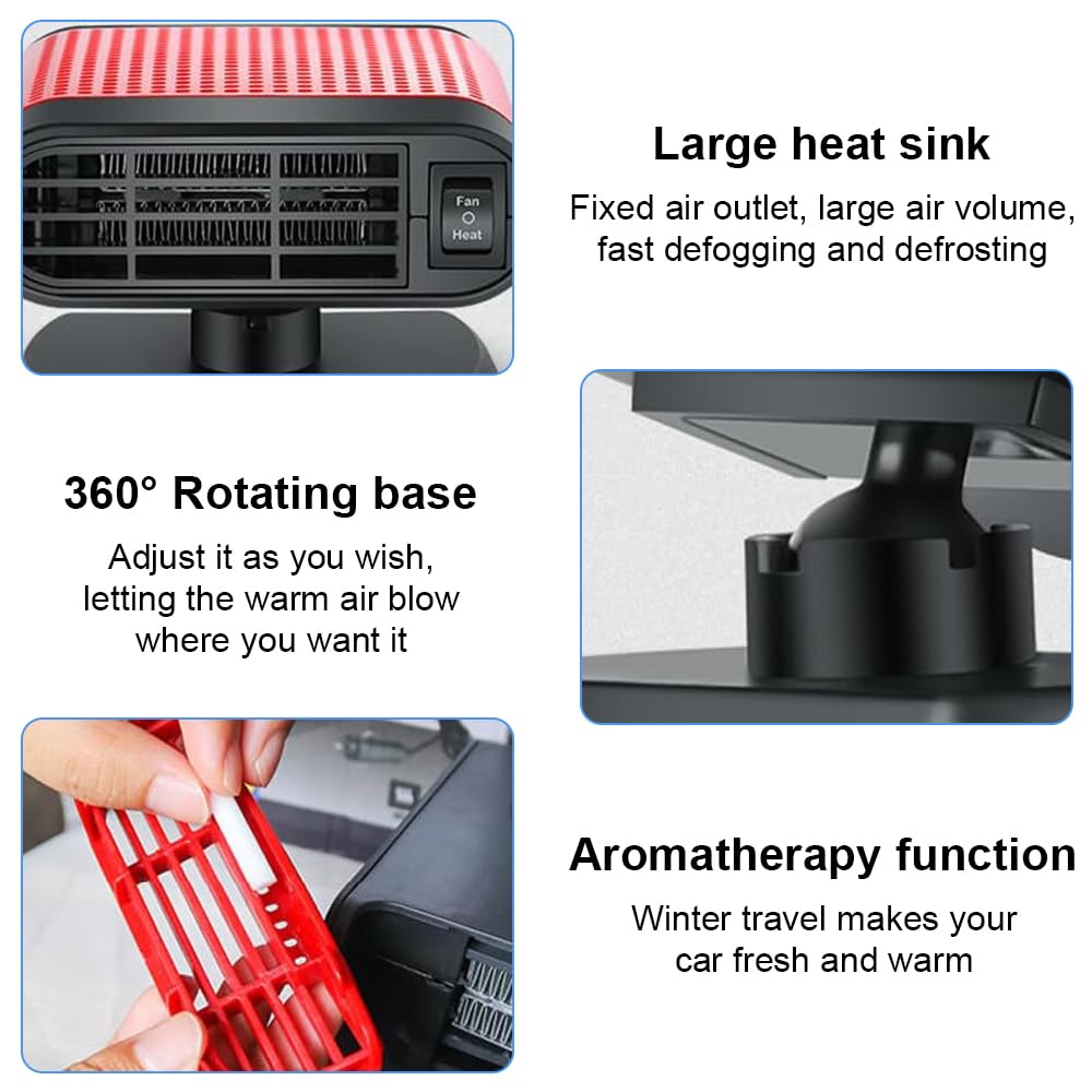 Riscaldatore per Auto 12V 150W, 2 in 1 Ventola di Riscaldamento per Parabrezza, Ventola di Raffreddamento, Sbrinatore Parabrezza Auto con Spina per Accendisigari per Auto, Camper, SUV