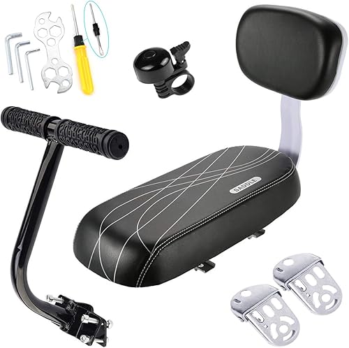Kit de asiento infantil para bicicleta, incluye cojín de asiento trasero de bicicleta con respaldo de ciclismo de seguridad + reposabrazos de