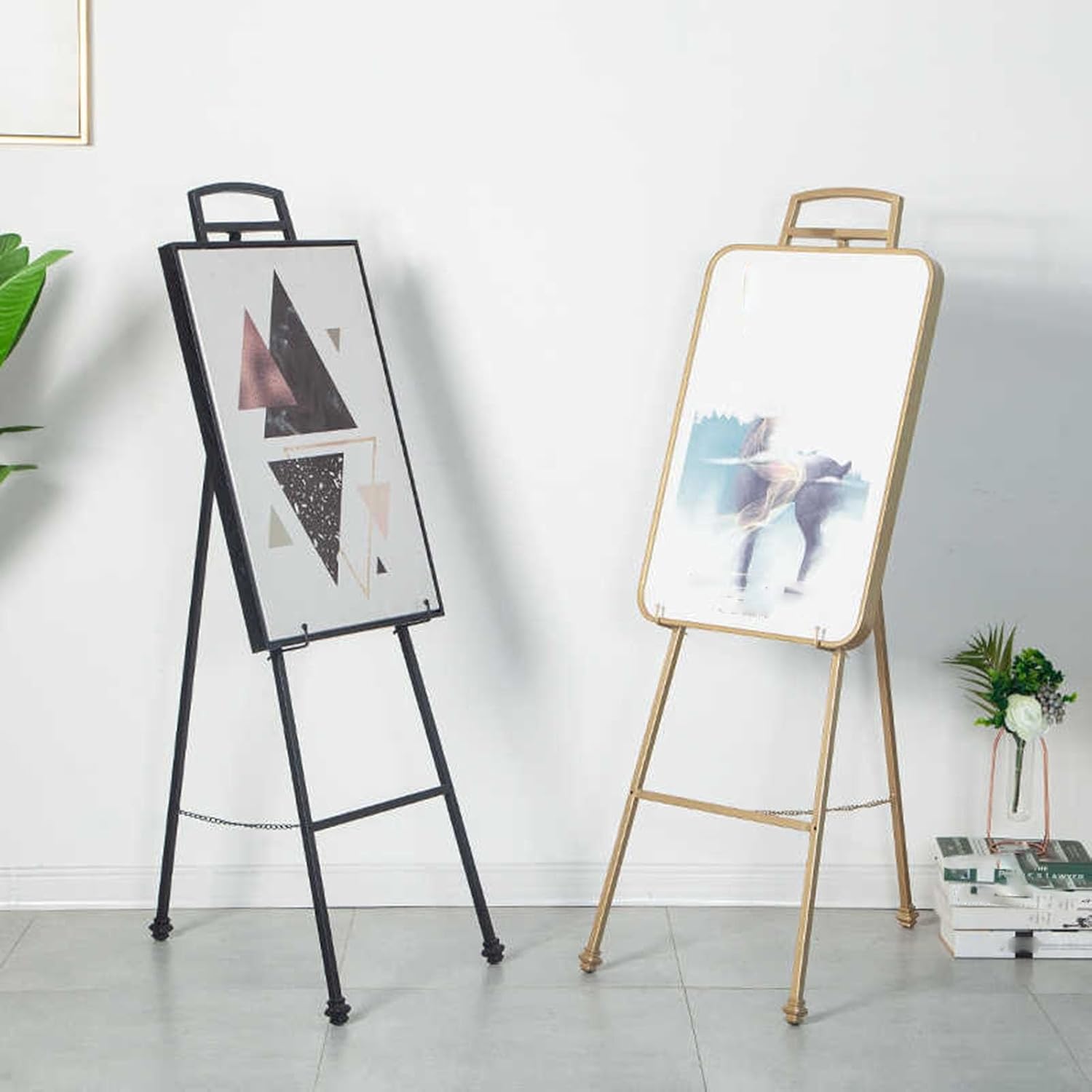 イーゼルスタンド、チェーンサポート付きフロアスタンド、高さ145cmの頑丈なフロア、ディスプレイショーアーティスト用(Gold)