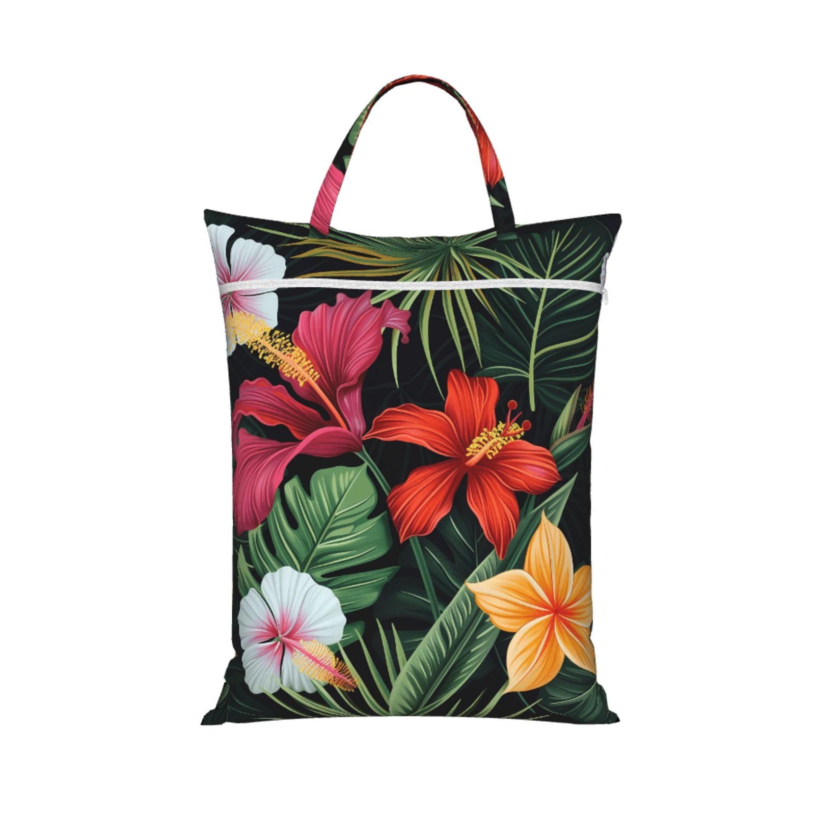 Large Travel Laundry Bags,Tropical Flower Print with Handle Foldable Laundry Bag for Holidays Gym Swimming and Family Trips, 1Pcs