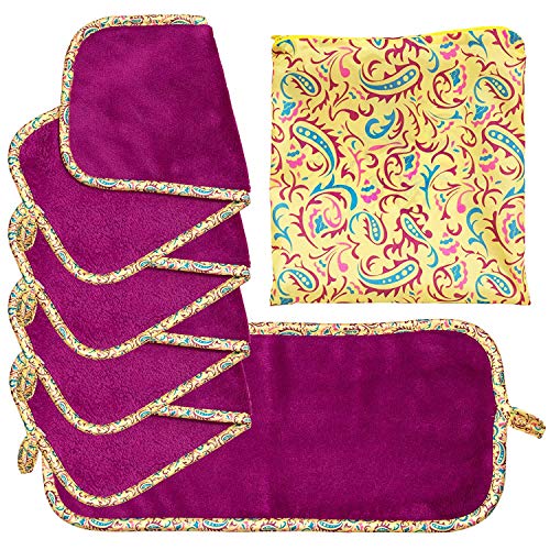 FOXIVO FreshFace Makeup Remover Cloth - 5 Piece - Reusable Microfiber Towel for Mascara, Eye Makeup, Lipstick and More by Campanelli (Paisley)
