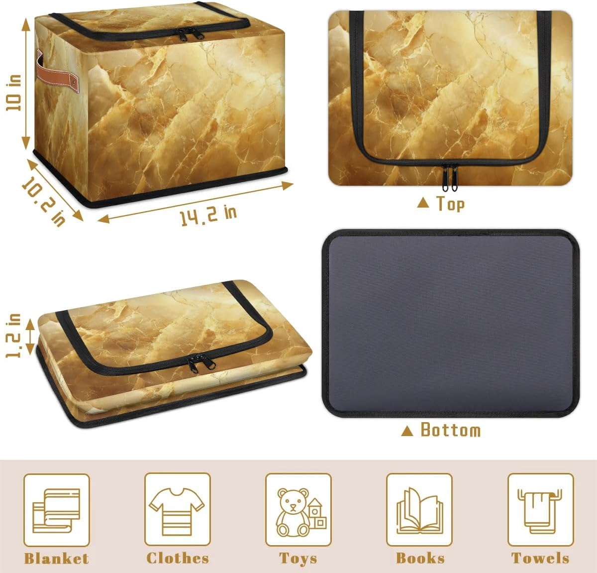 Marble Art Print Storage Box with Lid and Handles Foldable Cloth Storage Basket Bin Bags for Shelves Closet Shelf Toys Clothes Bed Sheets Organizer 2 Pack