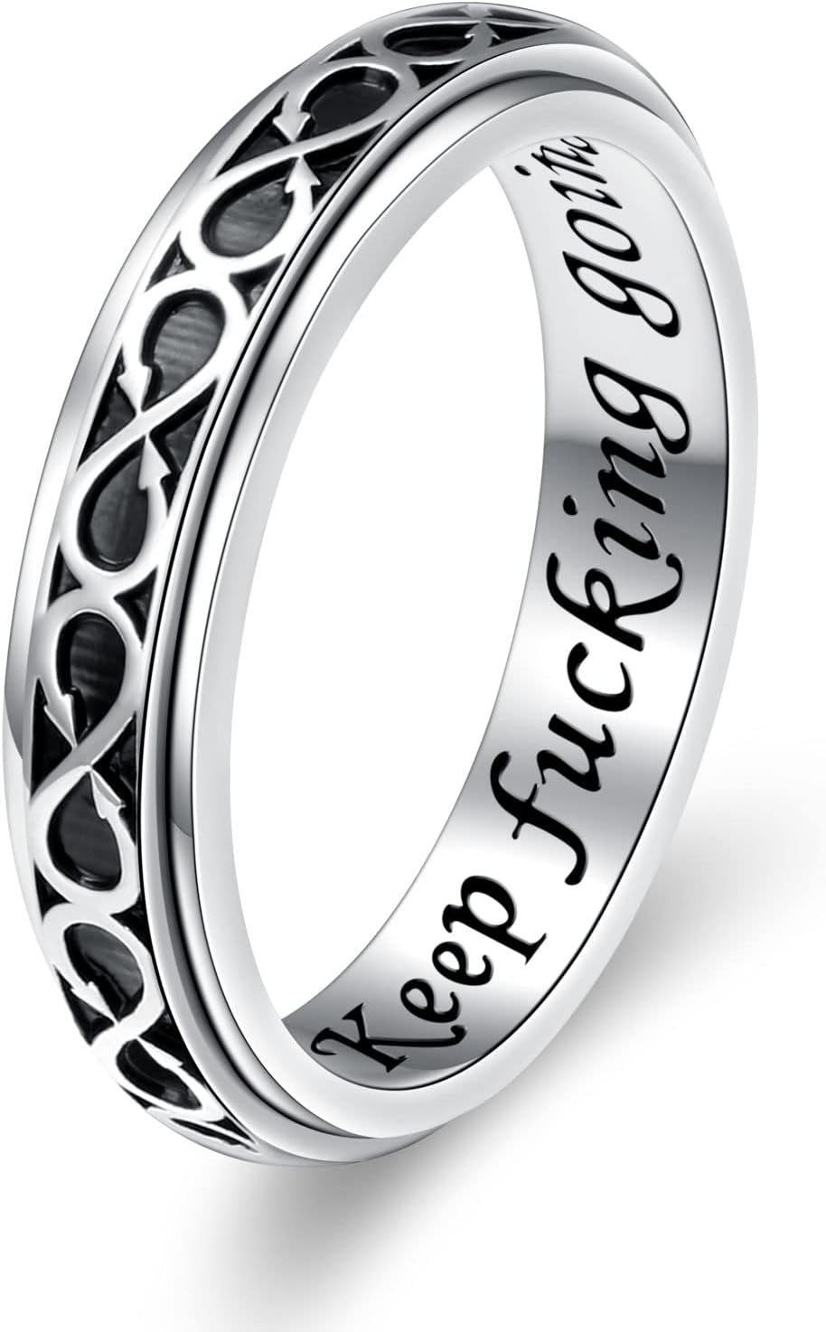 JZMSJFS925 Sterling Silver Faith Hope Love Spinner Rings Inspirational Anti Anxiety Ring Fidget Ring