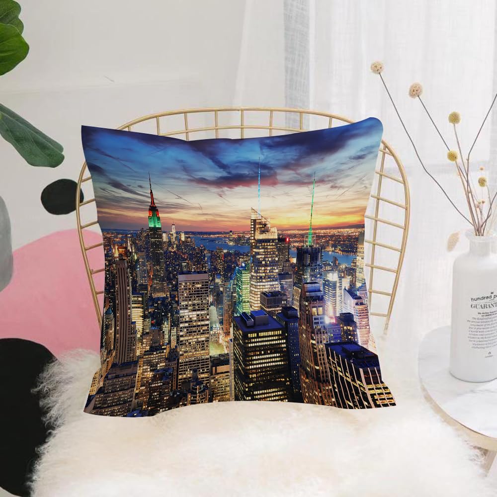 HYOSXW Cushion Cover,Throw Pillow Case Home Decorative for Living Room Bedroom Sofa Chair 16X16 Inch,New York City skyline with urban skyscrapers at sunset.,Pillowcase 40X40cm
