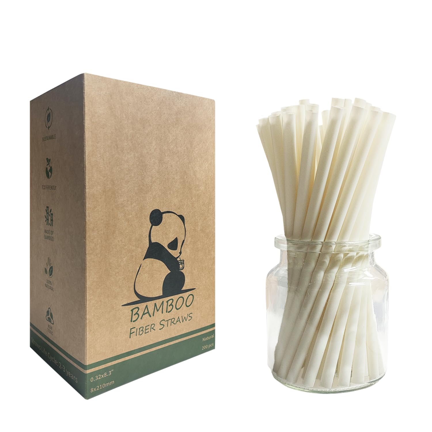 200 Counts Biodegradable Bamboo Fiber Straws | 8.3'' Plant Fiber Disposable Straw | Eco-Friendly Bamboo Drinking Straws for Parties |100% Compostable, Plastic-Free