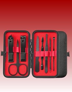 8pcs Black red Nail Clippers Kit, Ultra Sharp Sturdy Fingernail Cutters, Professional Nail Clippers Pedicure Care Tools, Toenail Clipper Cutters for Men and Women Nail Trimmer