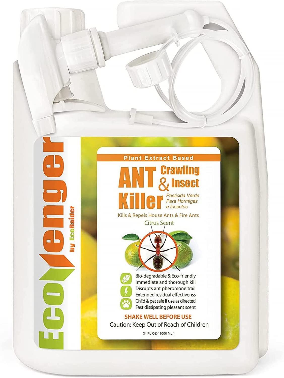 EcoVenger Ant Killer & Crawling Insect Killer, 32oz Ready to Use, Indoor & Outdoor, Kills & Repels, Lasting Prevention, Natural & Non-Toxic Plant Based Formula, Pleasant Citrus Scent