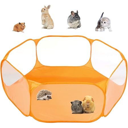 Amazon ペットサークル 小動物フェンス 室外 室内 プレイサークル ウサギ ハリネズミのテント 六角形 網目あるのケージ 折りたたみ オレンジ Amakunft 飼育ケージ 通販