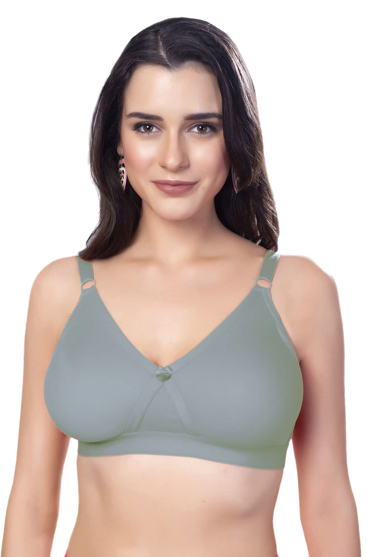 SIMONI Women's Cotton Wire Free Classic Full Coverage Bra (C-FIT_01 36D_Green