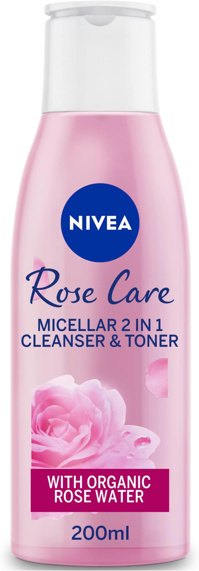 NIVEA MicellAIR 2 in 1 Rose Water Cleanser & Toner (200ml), Micellar Cleansing Water Toner + Cleanser, Waterproof Makeup Remover, Rose Water Toner for Thorough Cleansing