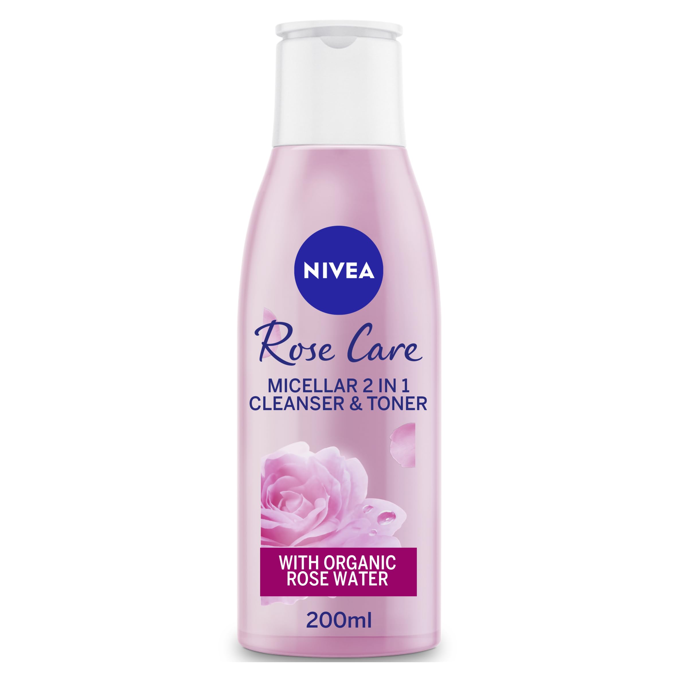 NIVEA MicellAIR 2 in 1 Rose Water Cleanser & Toner (200ml), Micellar Cleansing Water Toner + Cleanser, Waterproof Makeup Remover, Rose Water Toner for Thorough Cleansing