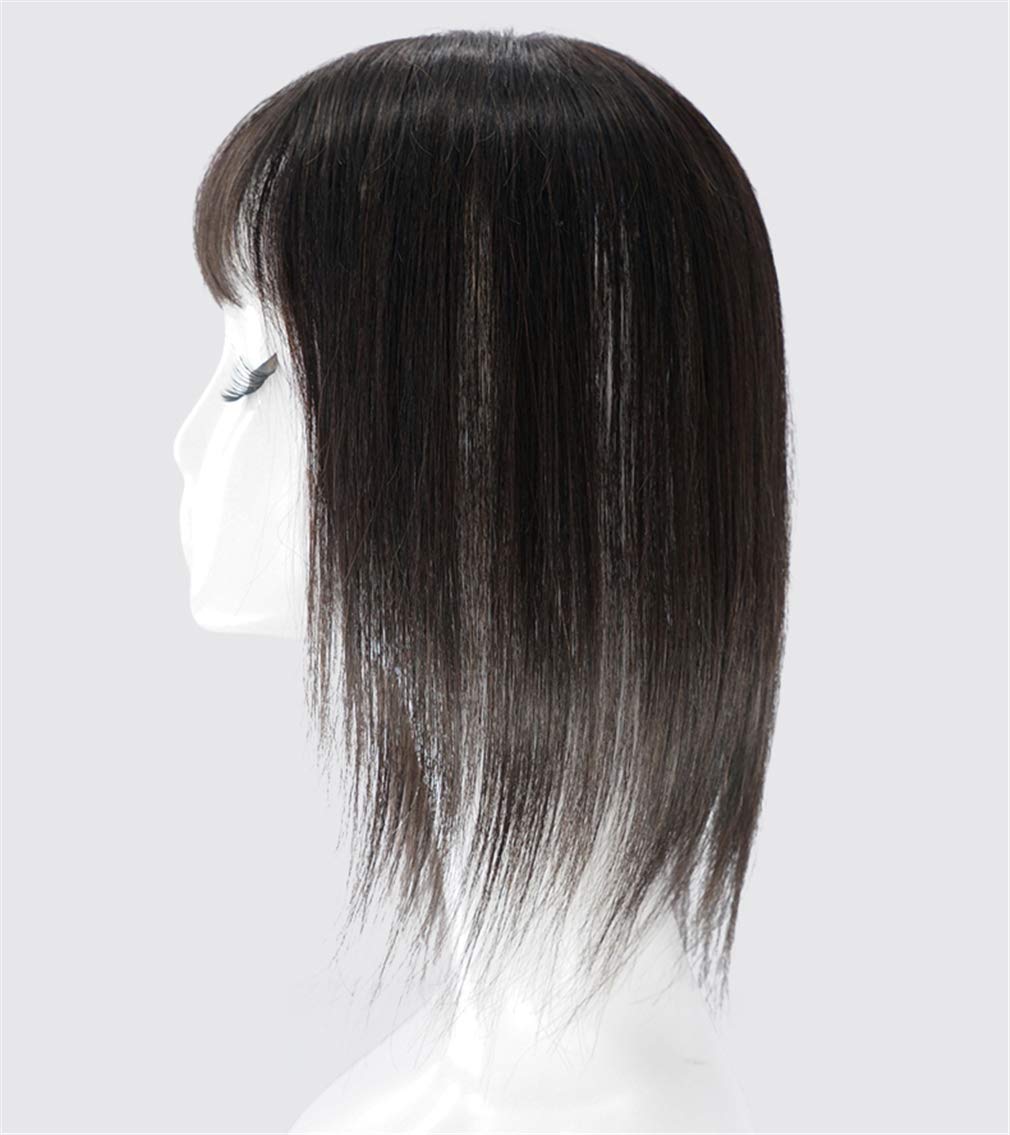 Real Human Hair Topper with Bangs U Shape Silk Base Wiglet Hairpiece for Thinning Hair, 14" Black