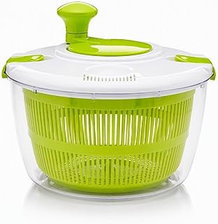 Manual Salad Spinner, 5L Double-Layer Produce Washer for Kitchen Prep | Hand-crank operation, perforated draining basket, bowl, plastic or stainless steel 5L options