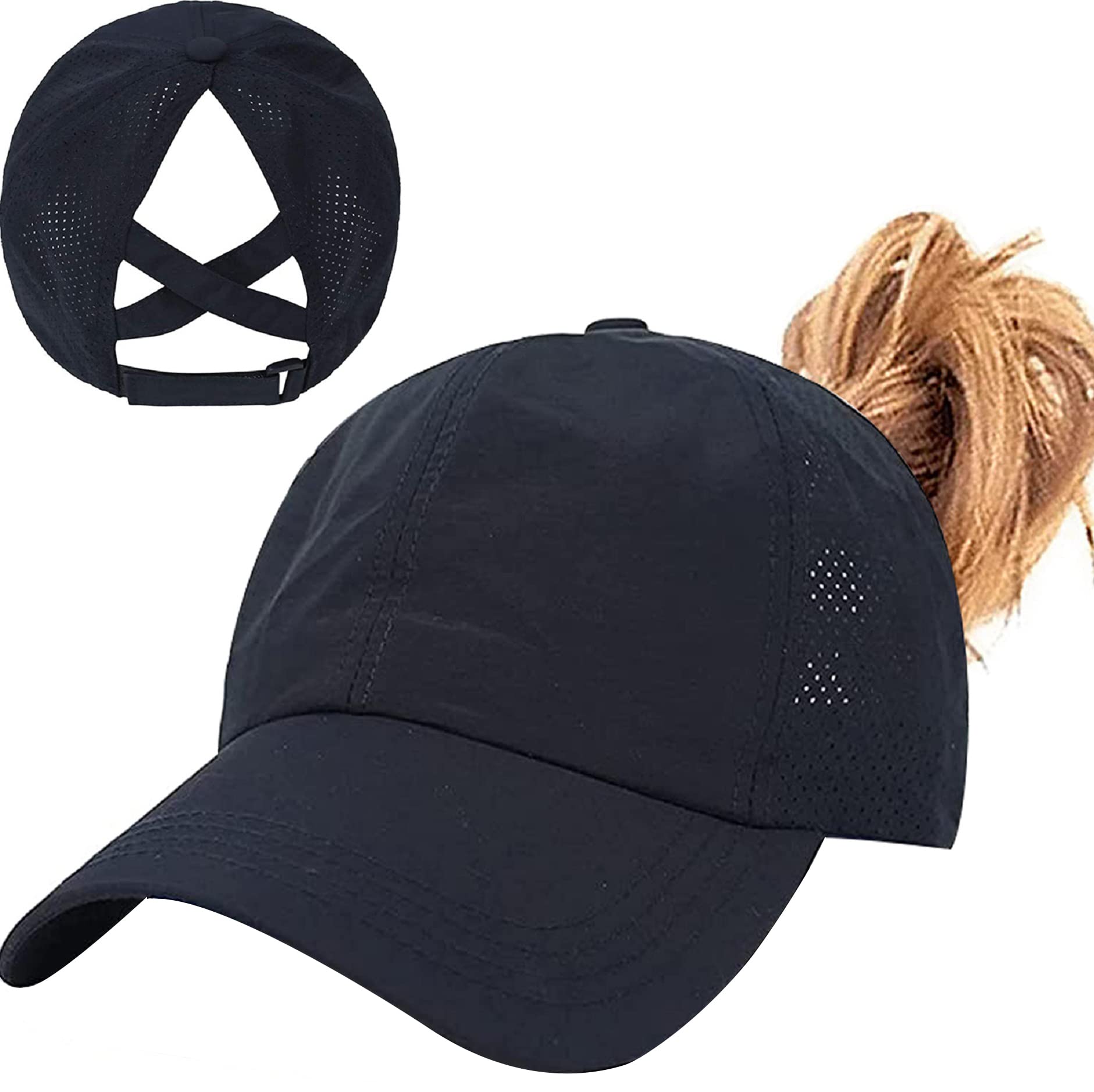 Enwokran Women's Baseball Cap with Tail, Adjustable Foldable Mesh Breathable Cap, Sports Quick Dry Waterproof Outdoor Sports Hat — view 8